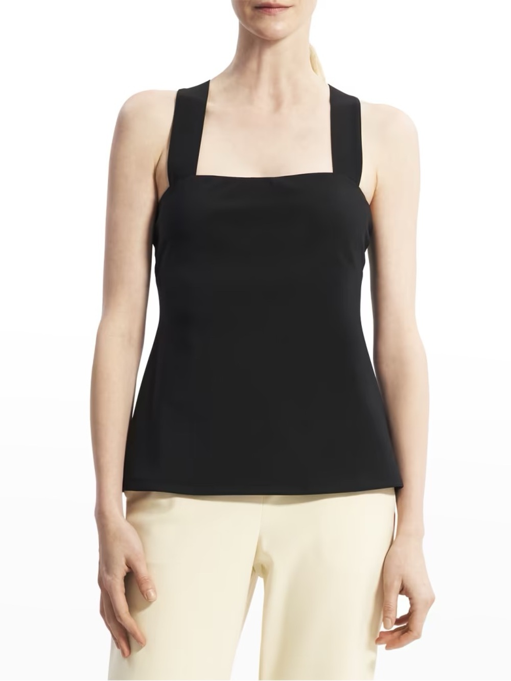 Theory Sleeveless Cross-Back Square-Neck Top in black size medium
